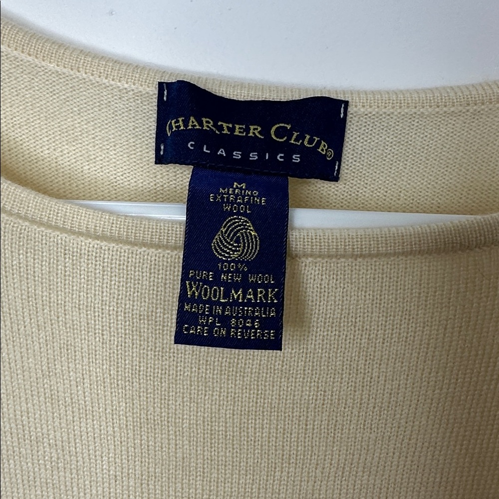 Charter Club Pure Wool Vintage Cream Crewneck Sweater Long Sleeve Top - Picture 3 of 7